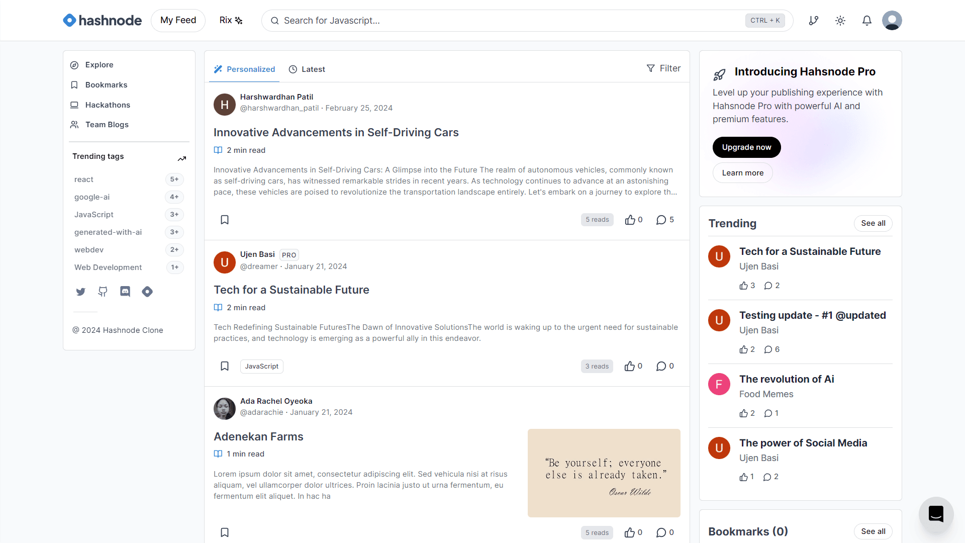 Developer Blogging Website (Hashnode)